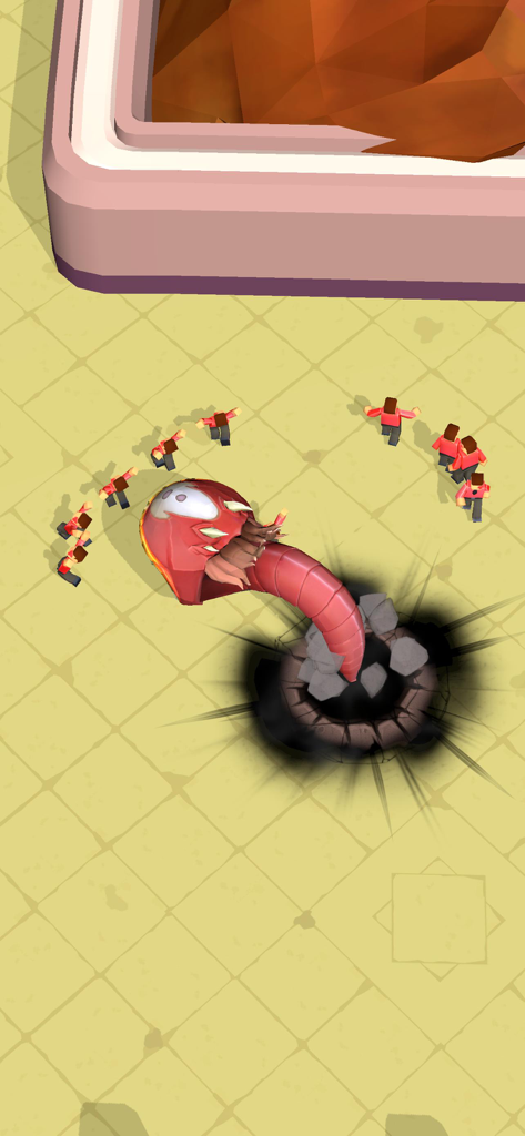 An alien worm emerging from underground to attack humans in Planet-Eater