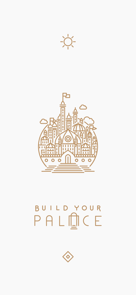 Minimalist gold line art illustration of a palace on the splash screen of the Build Your Palace memory training app
