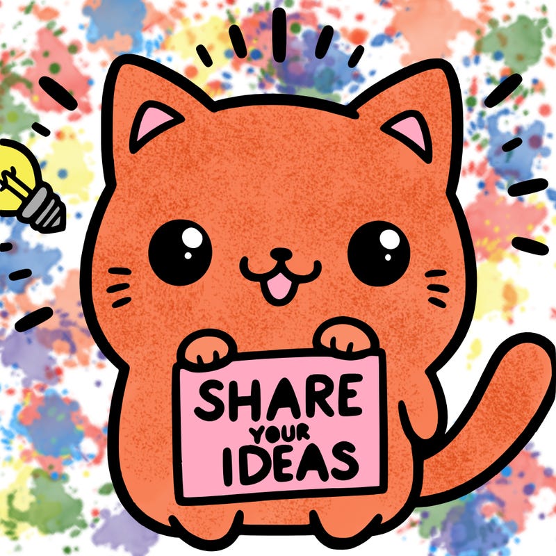 a cute cat saying share your ideas