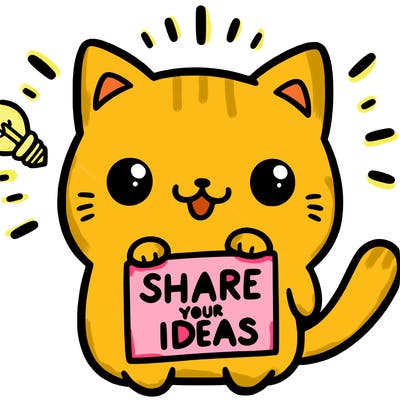 a cute cat saying share your ideas