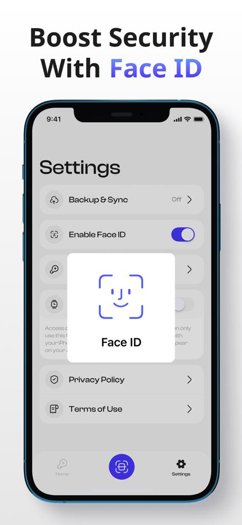 Smartphone-Bildschirm zeigt die Face ID-Sicherheitsfunktion in den Einstellungen der Authenticator 2FA-App.