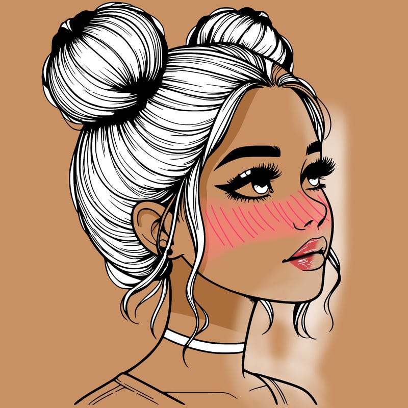 realistic girl with buns on the top of her head
