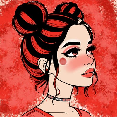 realistic girl with buns on the top of her head