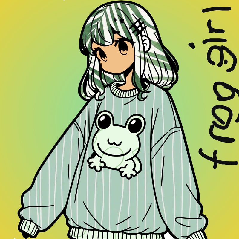 girl wearing frogging sweatshirt