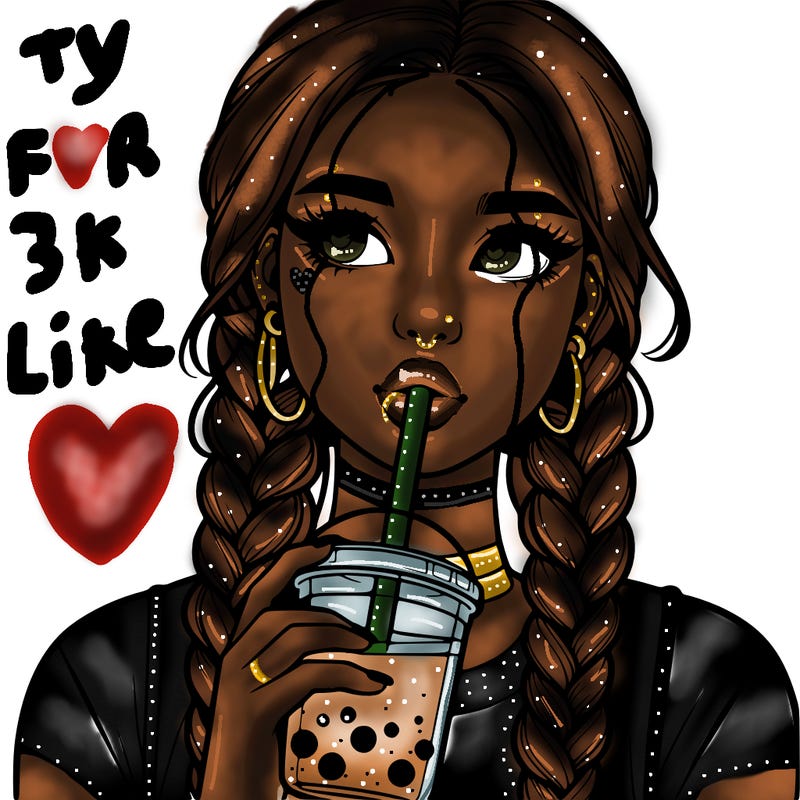 realistic girl with braided hair drinking boba