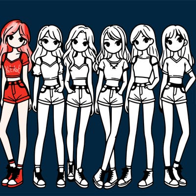 a group of girls wearing crop tops and shorts