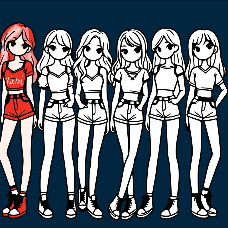 a group of girls wearing crop tops and shorts