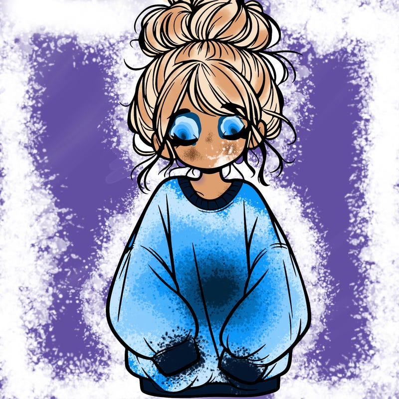 girl with baggy sweatshirt and messy bun