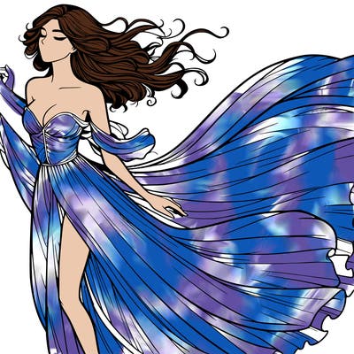 realistic woman in dress flowing the the wind