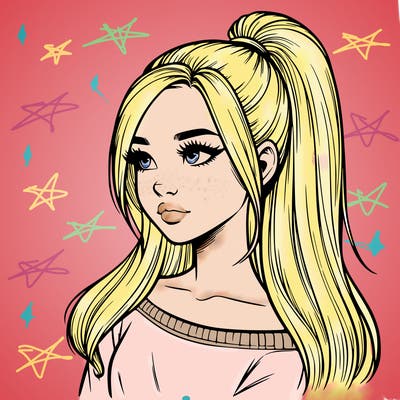 realistic girl with a high ponytail