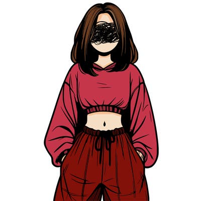 realistic girl faceless with baggy pants and a crop top