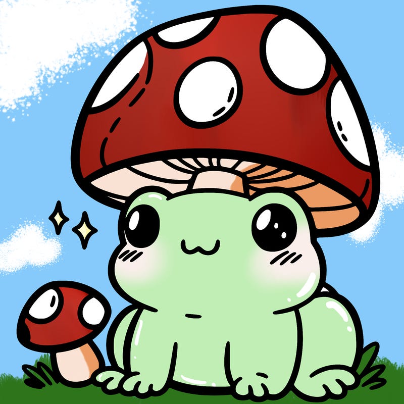 a cute frog with a mushroom hat