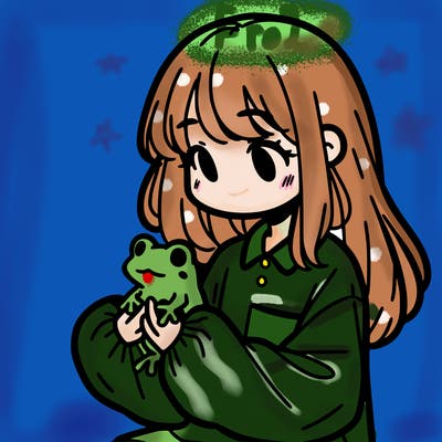 girl with long hair and a oversized shirt. and she is holding a frog