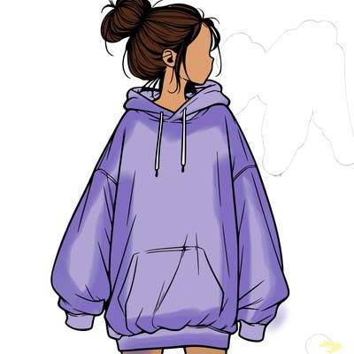 realistic girl with a oversized sweatshirt on and a bun