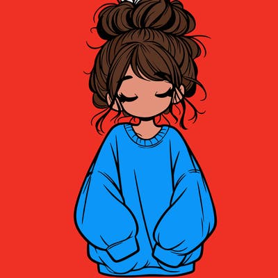 girl with baggy sweatshirt and messy bun