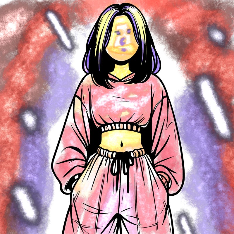 realistic girl faceless with baggy pants and a crop top