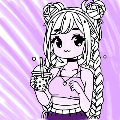 girl in braids, drinking boba and in a crop top