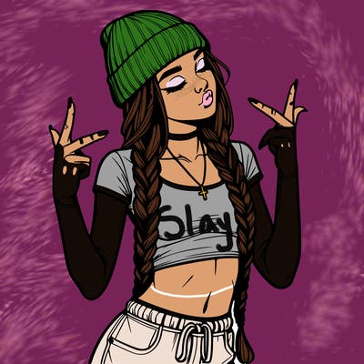 realistic teenage girl with braids and a beanie and crop top doing 🫶🏼