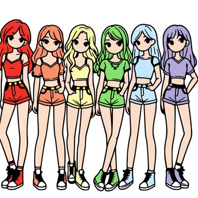 a group of girls wearing crop tops and shorts