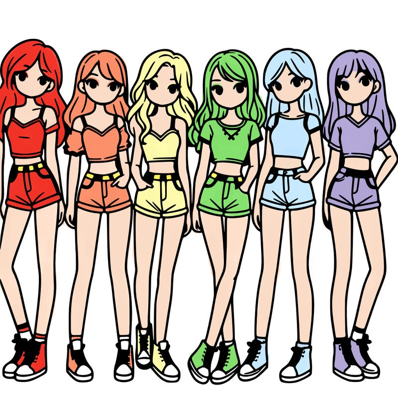 a group of girls wearing crop tops and shorts