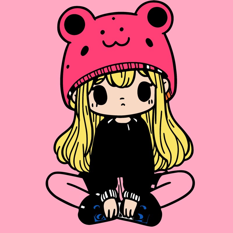 a girl wearing a frog hat and some frog socks