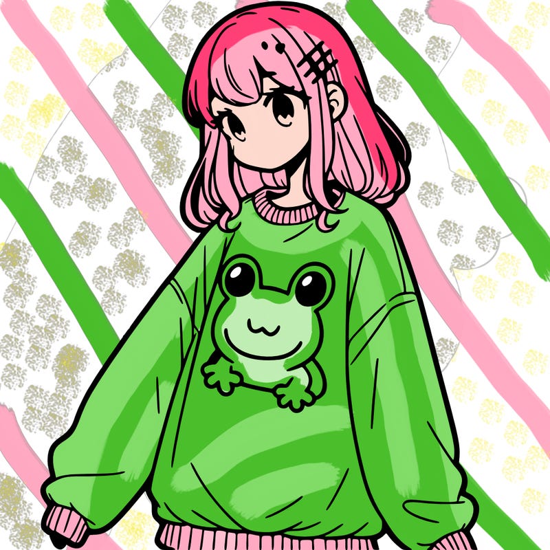 girl wearing frogging sweatshirt