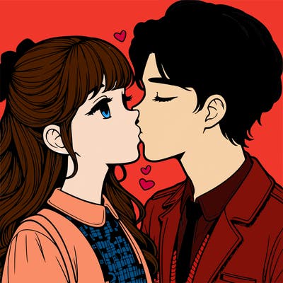 realistic girl and boy kissing