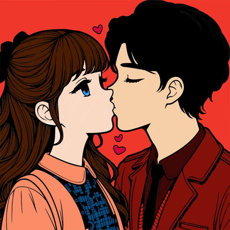 realistic girl and boy kissing