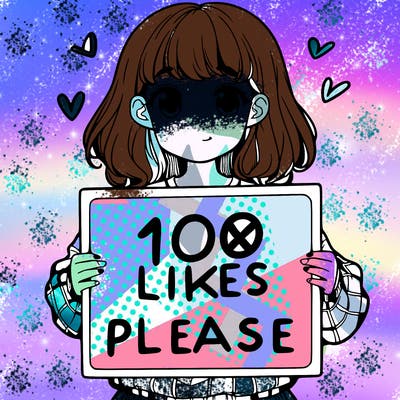 a girl holding a sign saying 100 likes please