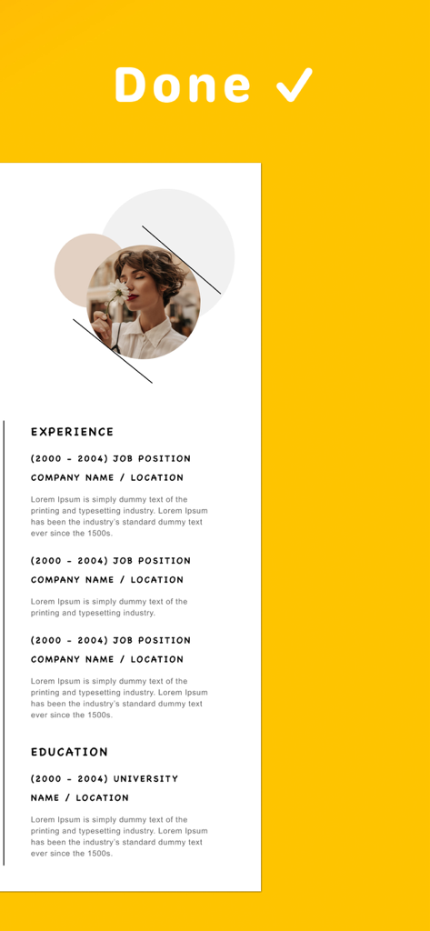 CVHubモバイルアプリで完成した、スタイリッシュでプロフェッショナルな履歴書テンプレート。