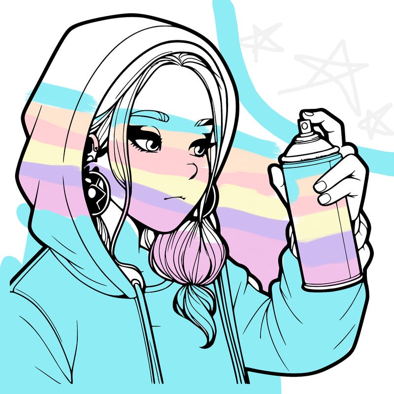 a realistic girl, spray painting