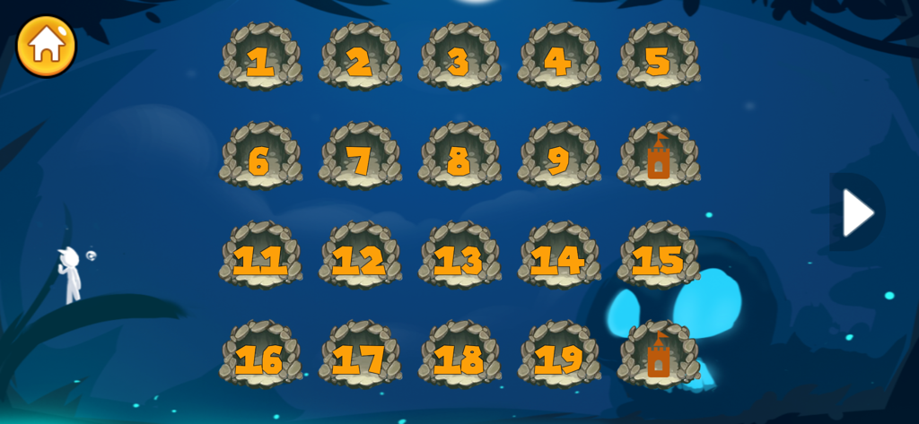 Stickman Warriors : Dark World - Level selection screen of Stickman Warriors Dark World showing numbered stages and boss icons