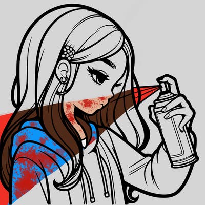 a realistic girl spray painting