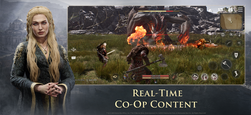 Players participating in real-time co-op combat against a dragon in Game of Thrones Kingsroad