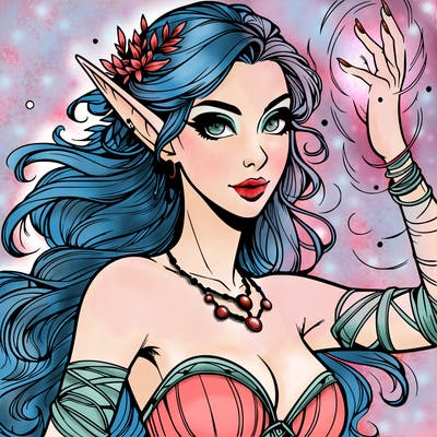 realistic elven woman glow magic wild chaos