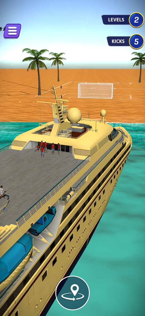 World Soccer Rematch League - 열대 해변 축구 경기장에 도착하는 대형 크루즈선