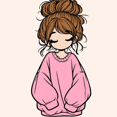 girl with baggy sweatshirt and messy bun