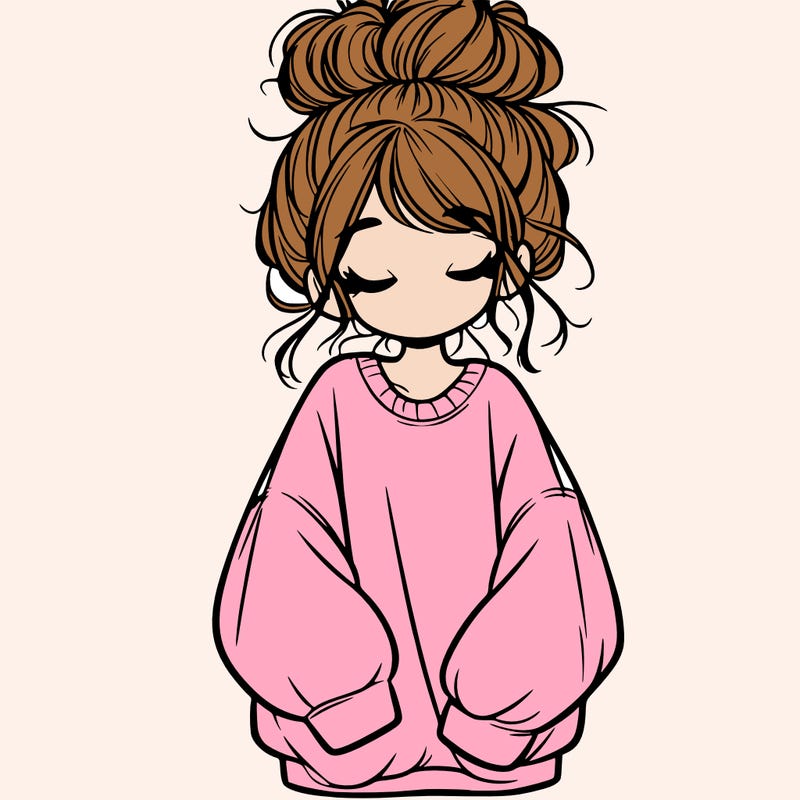 girl with baggy sweatshirt and messy bun