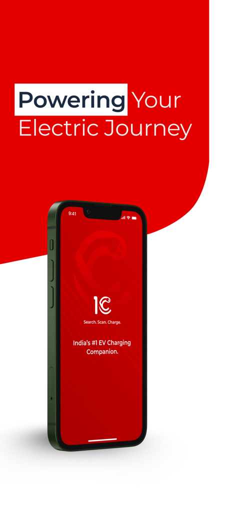 1C EV Charging - 1C EV Charging App-Oberfläche auf dem iPhone mit dem Slogan Powering Your Electric Journey