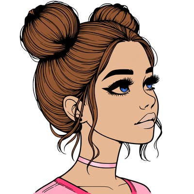 realistic girl with buns on the top of her head