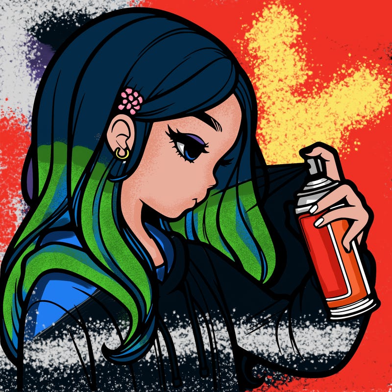 a realistic girl spray painting