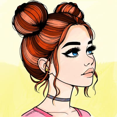 realistic girl with buns on the top of her head