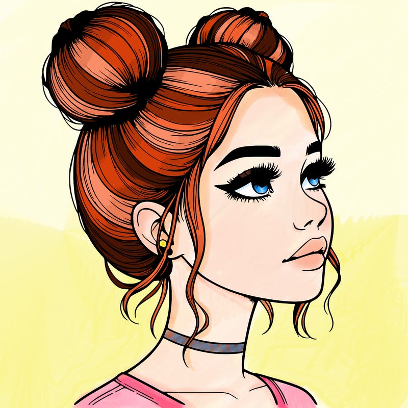 realistic girl with buns on the top of her head