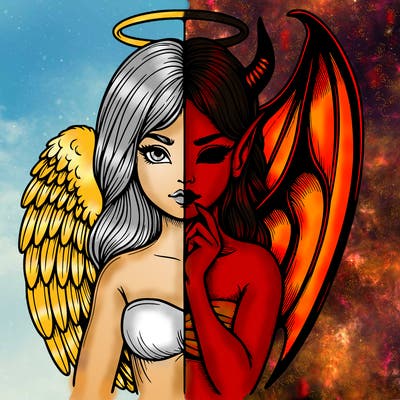 realistic angel half demon