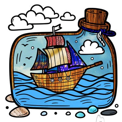 boat in the bottle in the ocean