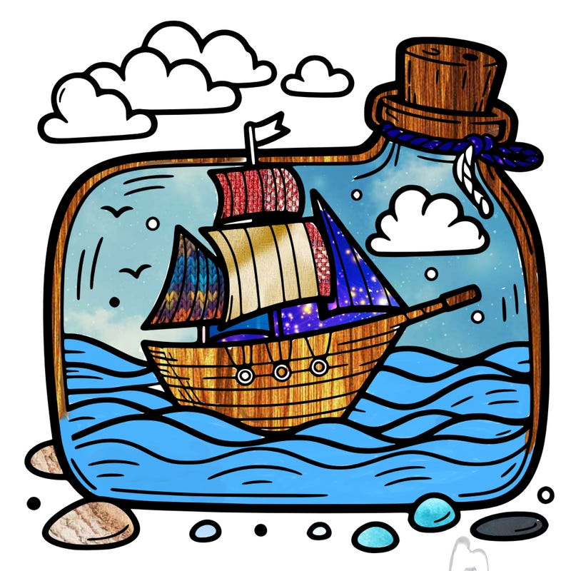 boat in the bottle in the ocean