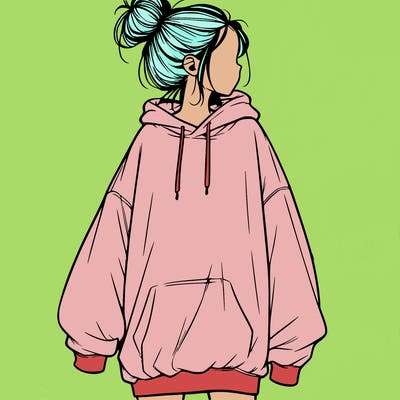 realistic girl with a oversized sweatshirt on and a bun