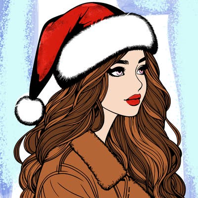 realistic girl in santa hat