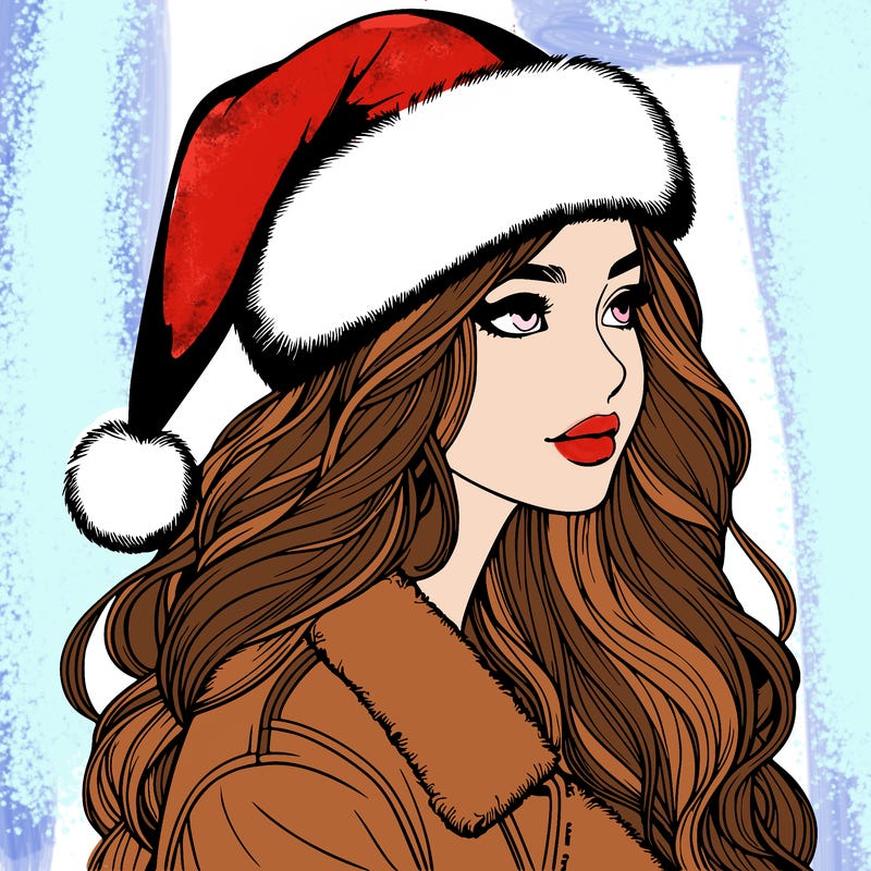 realistic girl in santa hat