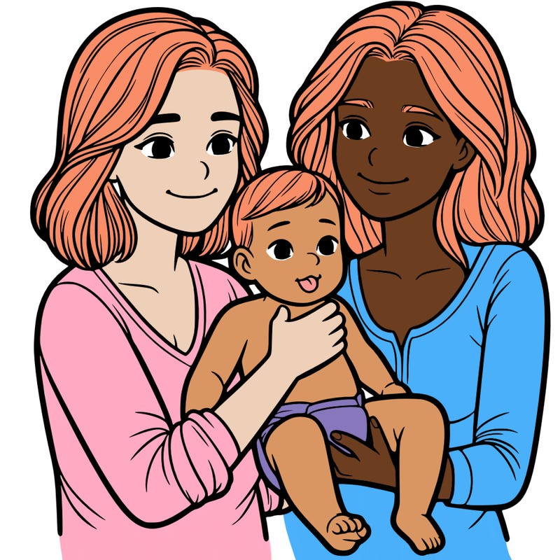 two realistic women holding one baby together